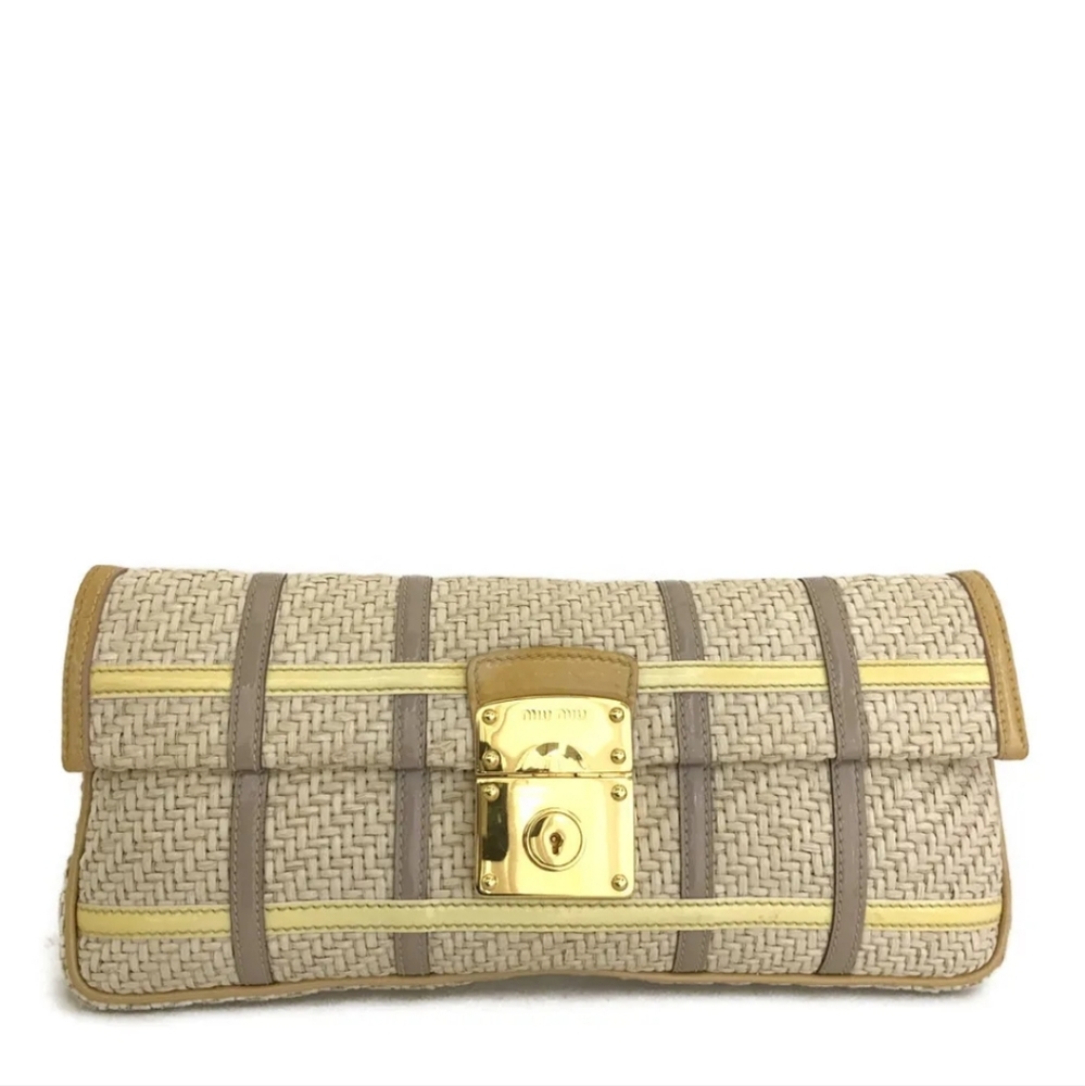 MIU MIU MultiColor Straw/Leather Clutch Bag. Watch Video!!  👀FIRM PRICE👀